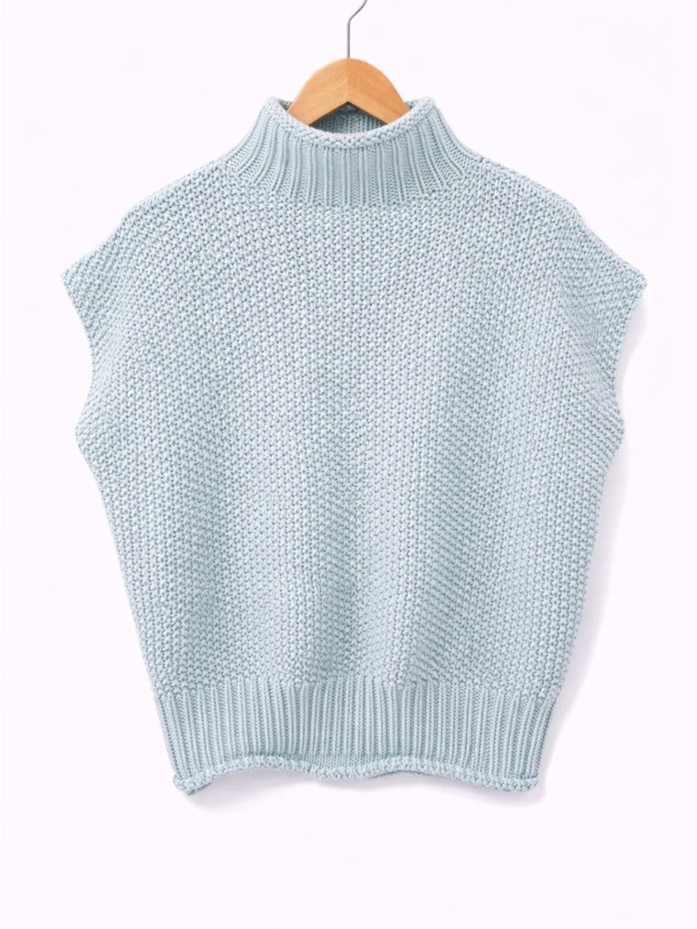 Women's Light Blue Knit Cowl-Neck Sweater Vest